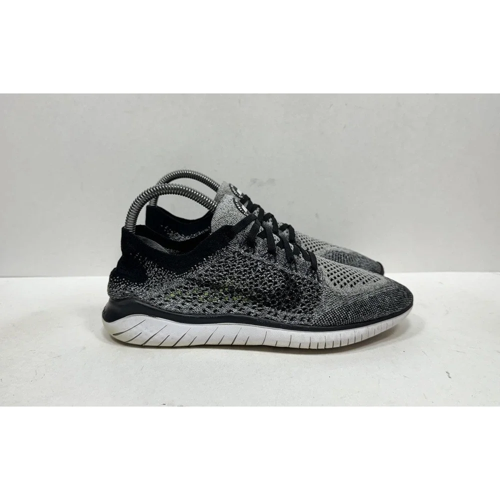 Nike Free RN Flyknit 2018 Men's Size 7.5 Running Shoes Black White Oreo